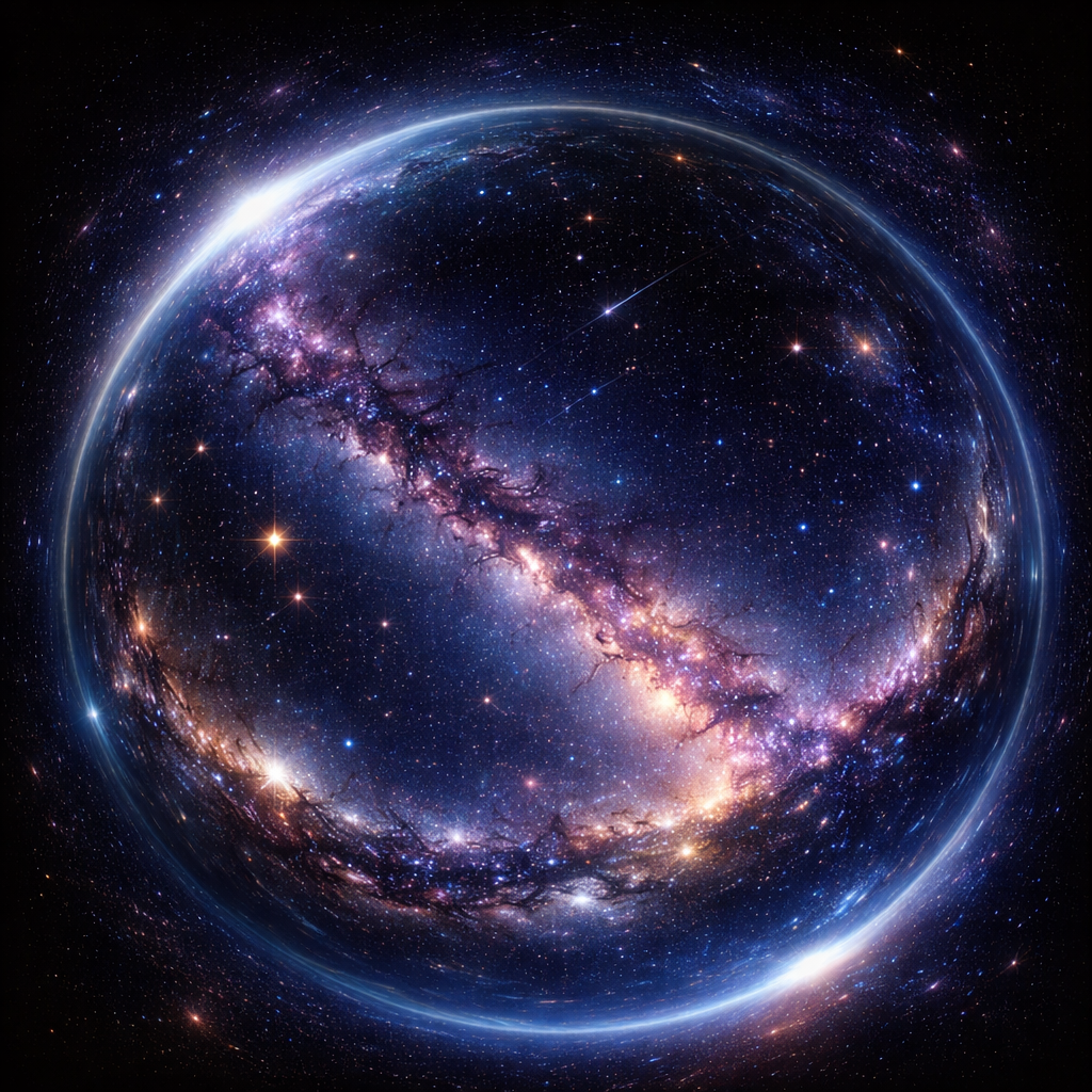 The SHIMTU cosmic sphere: a galaxy held inside a luminous orbit